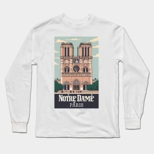 A Vintage Travel Art of the Notre-Dame Cathedral in Paris - France Long Sleeve T-Shirt